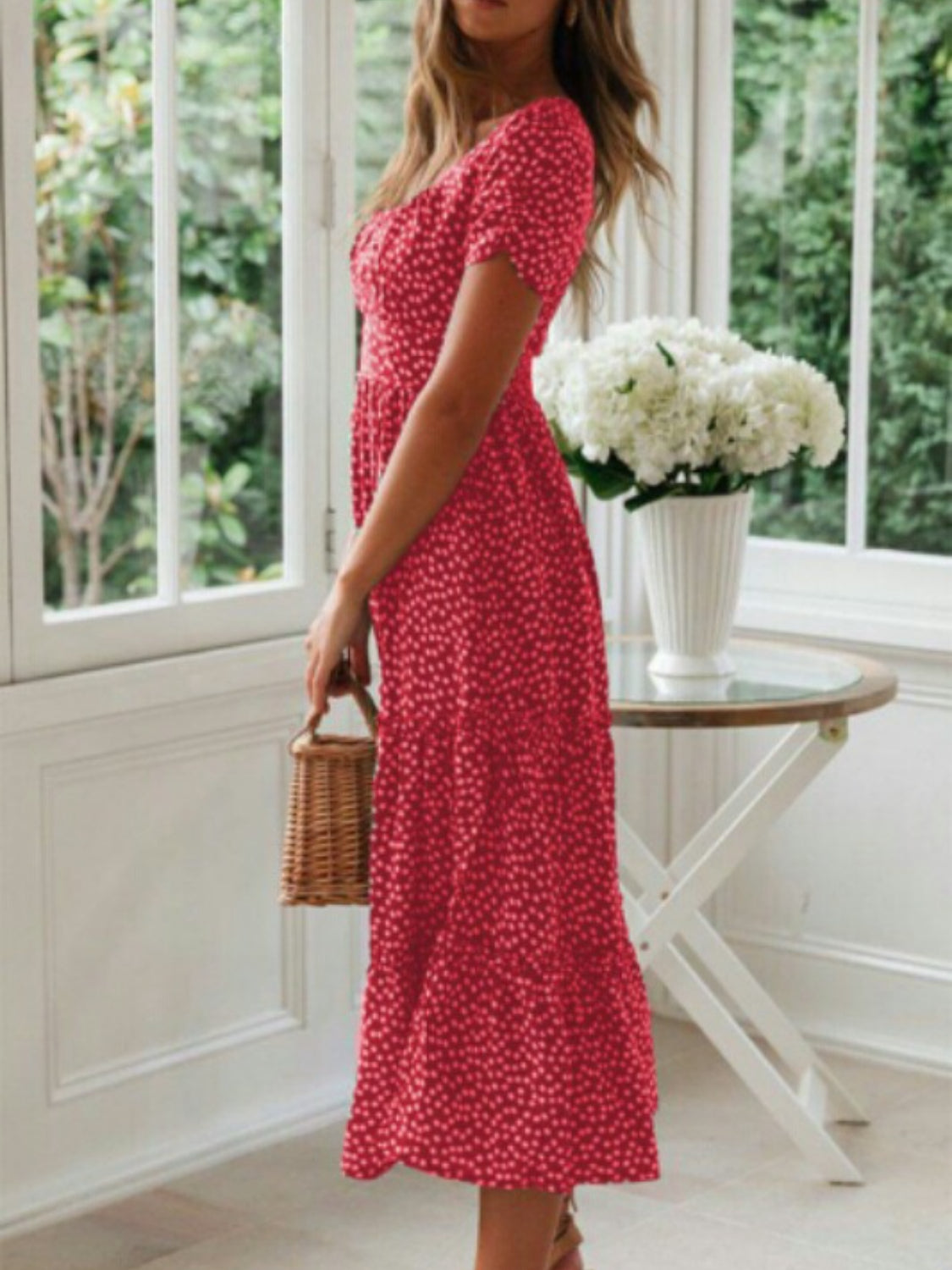 Hazel Blues® | Printed Square Neck Short Sleeve Midi Dress