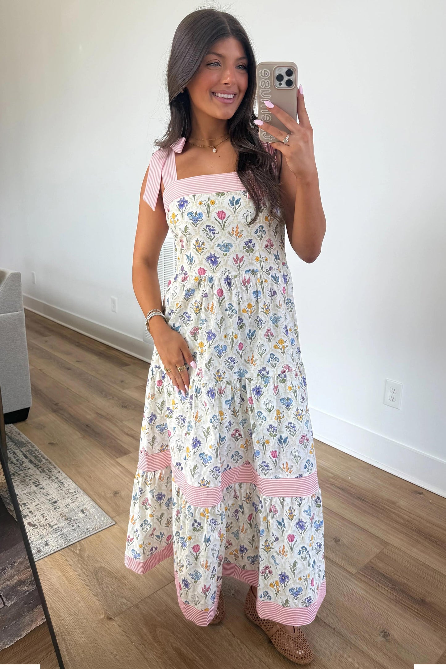 Hazel Blues® | Multicolour Floral Print Striped Detail Knot Straps Maxi Dress