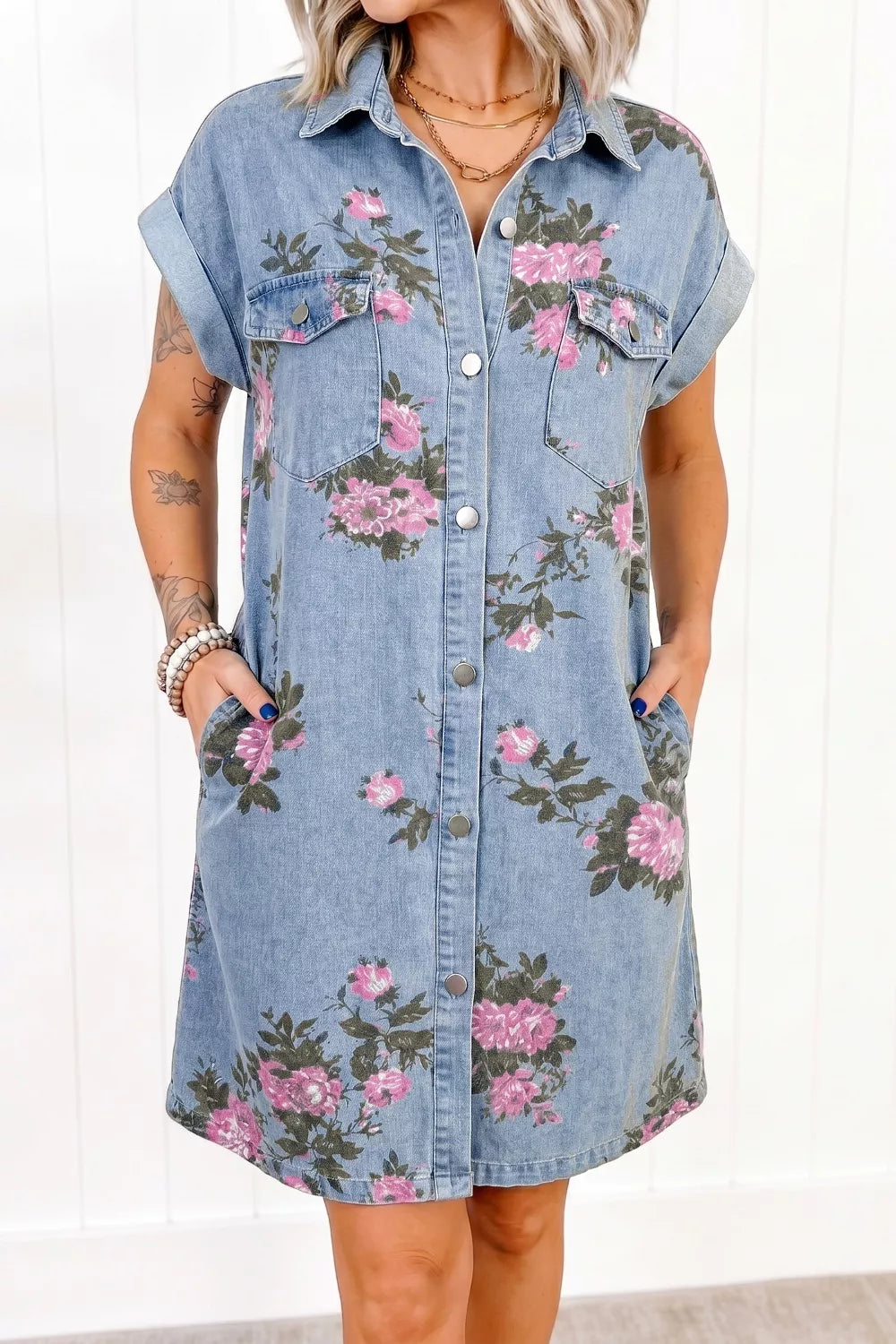 Hazel Blues® | Sunday Bloom Dress | Floral Denim Dress