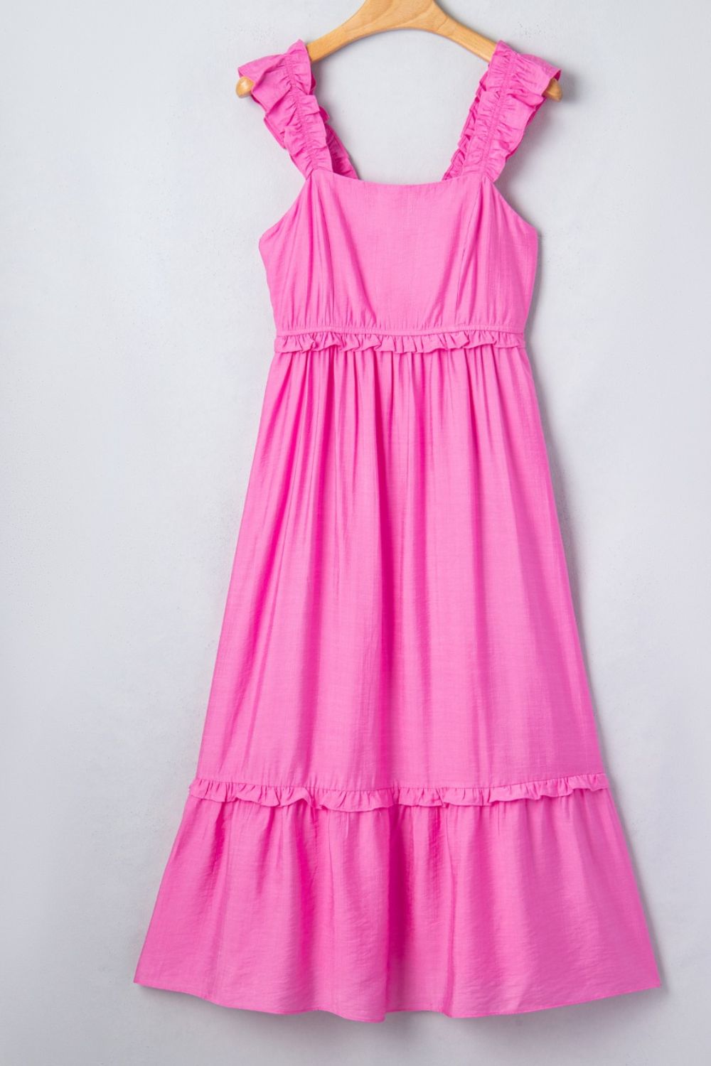 Hazel Blues® | Solid Color Ruffle Trim High Waist Sleeveless Maxi Dress