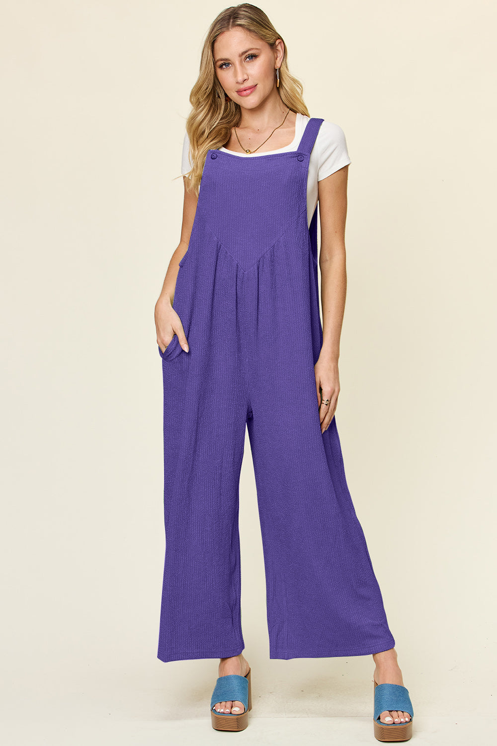 Hazel Blues® | Double Take Texture Sleeveless Wide Leg Overall