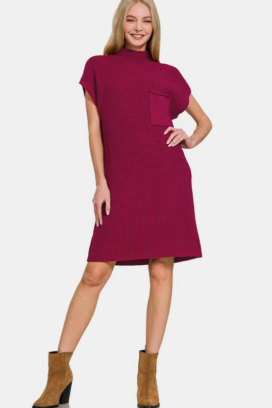Hazel Blues® | Zenana Mock Neck Short Sleeve Sweater Dress