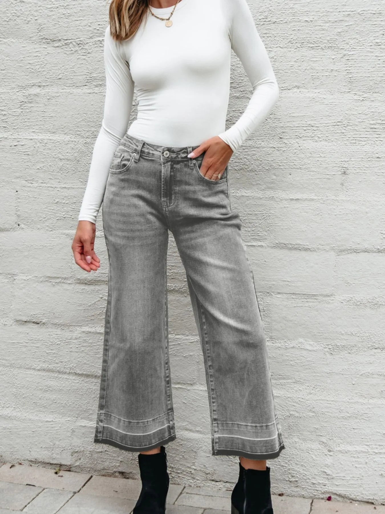Hazel Blues® | High Waist Wide Leg Washed Jeans