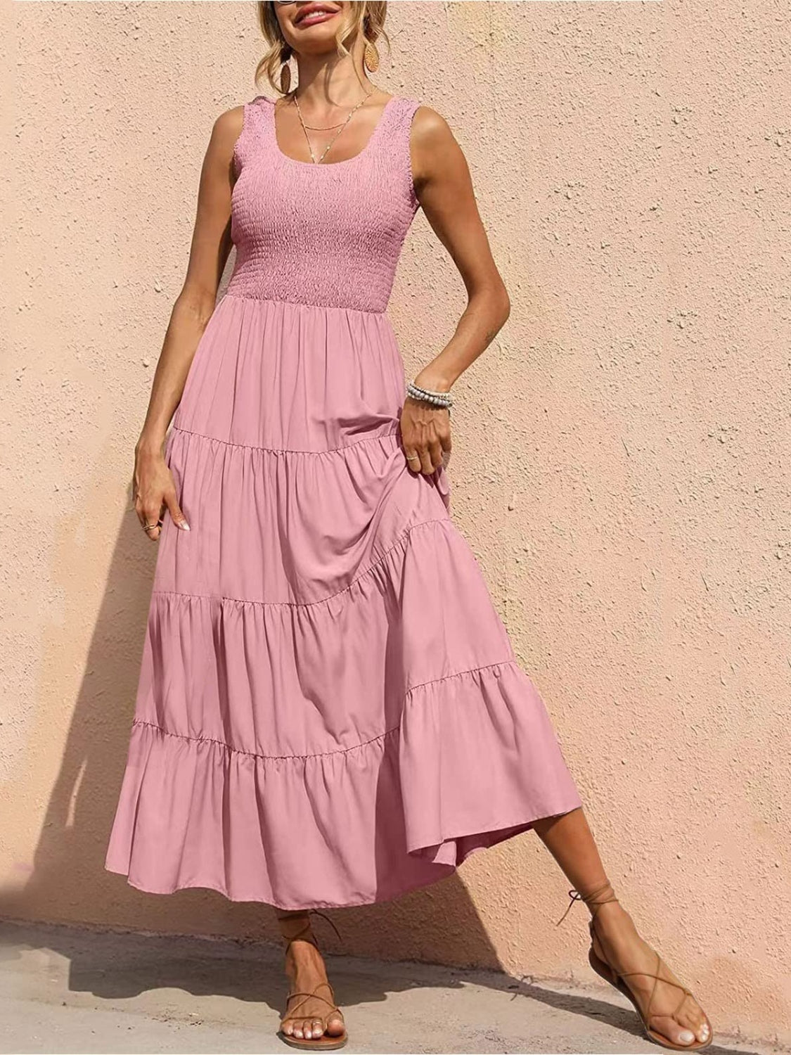 Hazel Blues® | Tiered Smocked Wide Strap Dress
