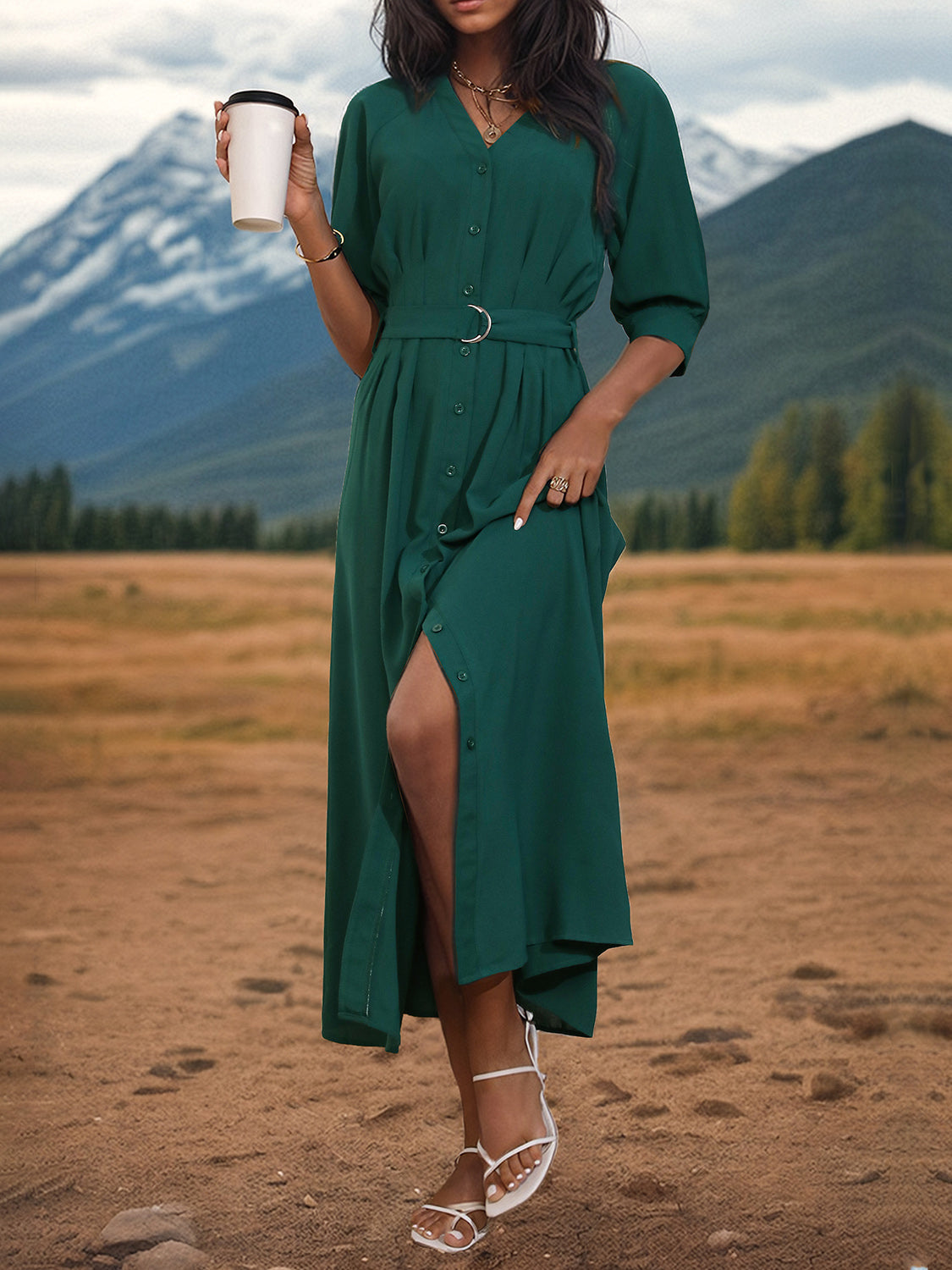 Hazel Blues® | Button Up Half Sleeve Dress