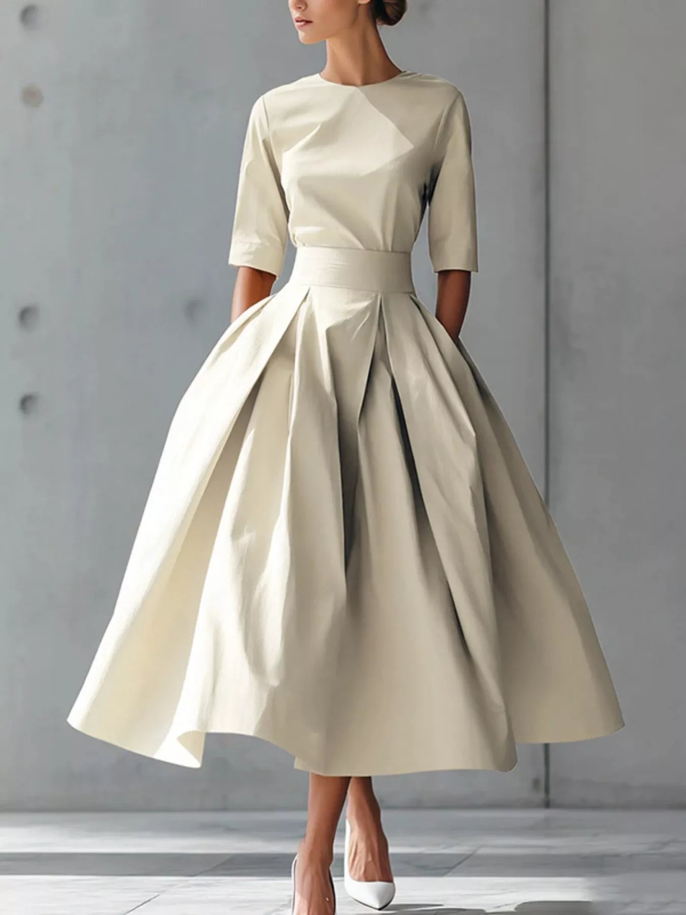 Hazel Blues® | Round Neck A-Line Midi Dress