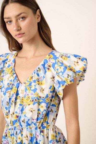 Hazel Blues® | Mittoshop Floral V-Neck Cap Sleeve Mini Dress