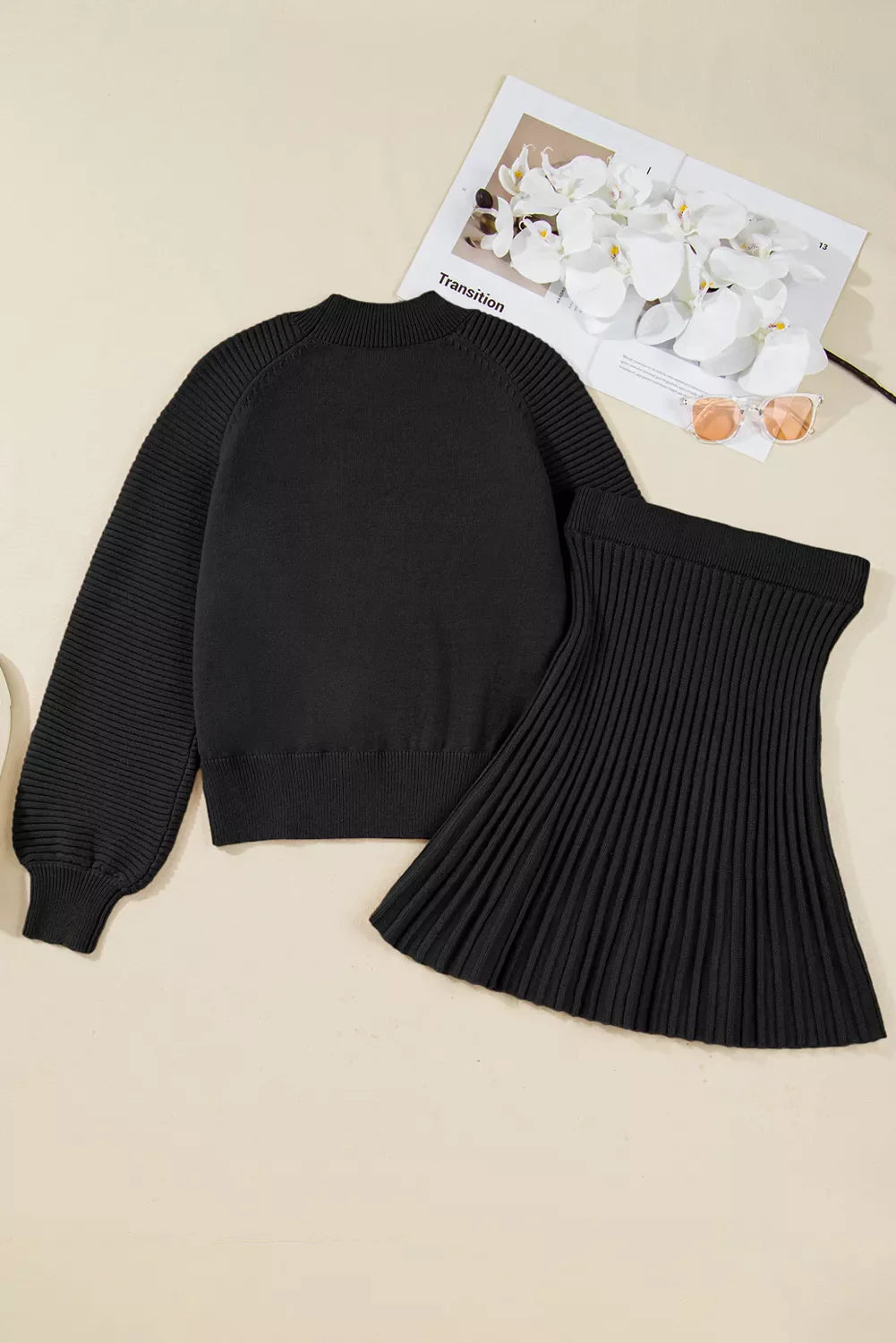 Hazel Blues® | Round Neck Top and Skirt Sweater Set