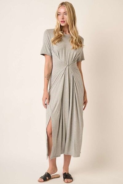 Hazel Blues® | Mittoshop Side Slit Round Neck Short Sleeve Dress