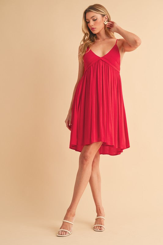 Hazel Blues® | Aemi + Co Ruched Plunge Mini Cami Dress