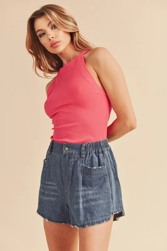 Hazel Blues® | Aemi + Co Ribbed Round Neck Tank