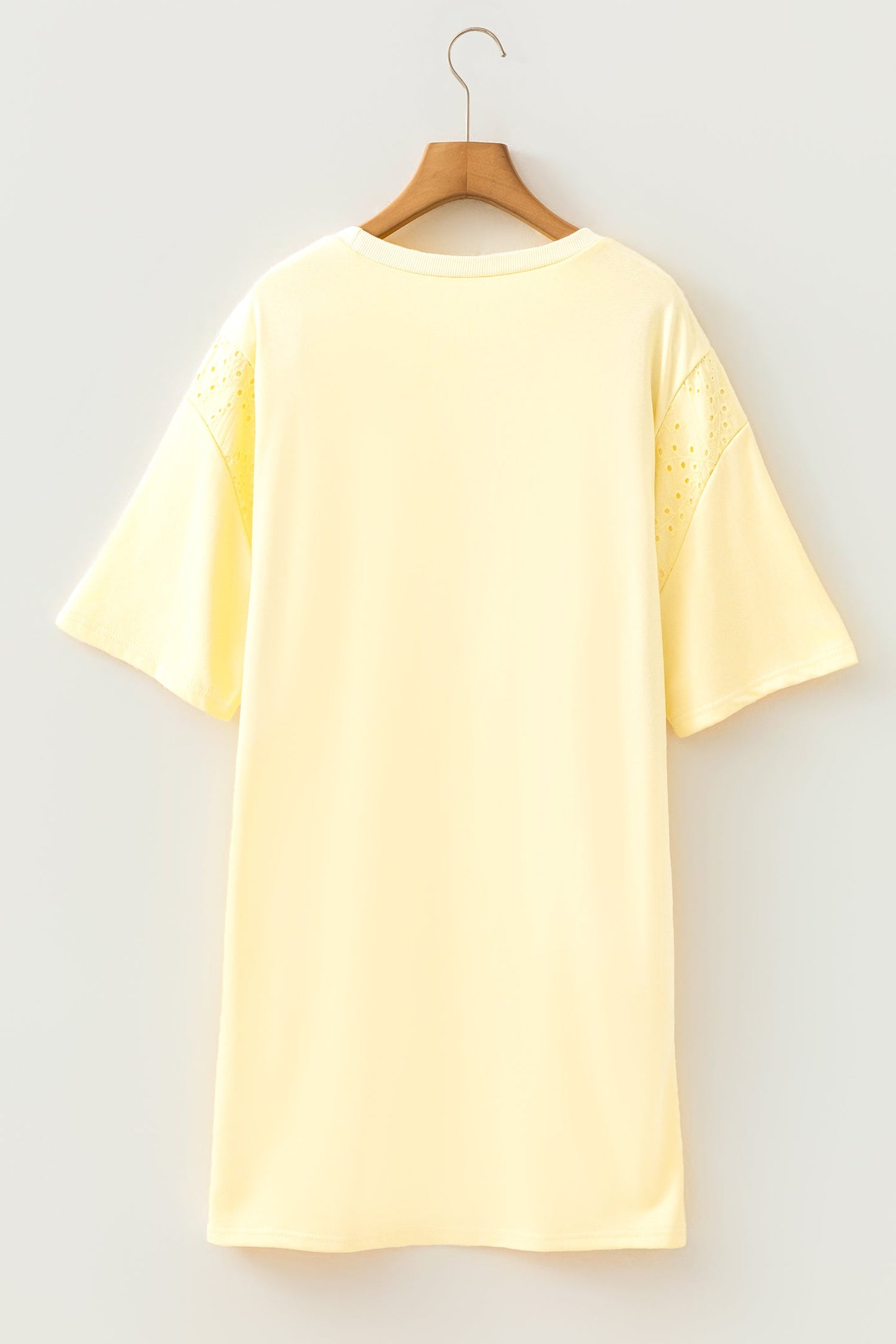 Hazel Blues® | Yellow Cream Eyelet Embroidered Lace Splicing Sleeve Loose T Shirt Dress