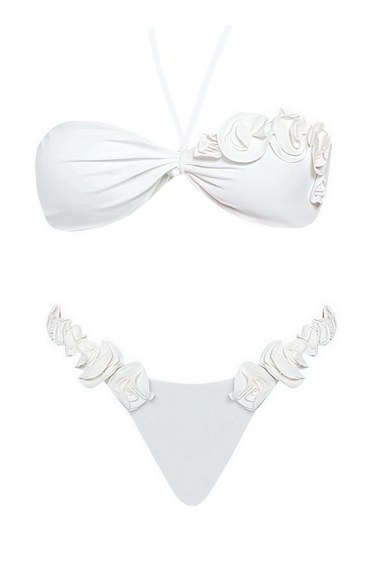 Sexy Solid 3D Flower Elastic High Waist Bikini Sets