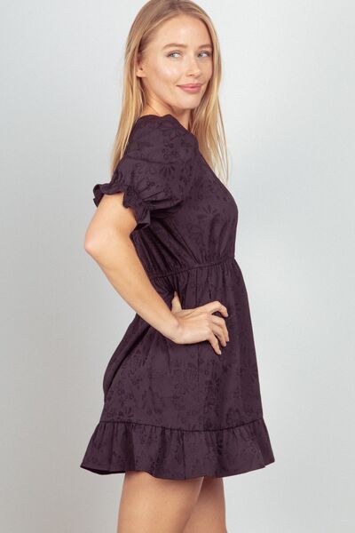 Hazel Blues® | VERY J Floral Textured Woven Ruffled Mini Dress