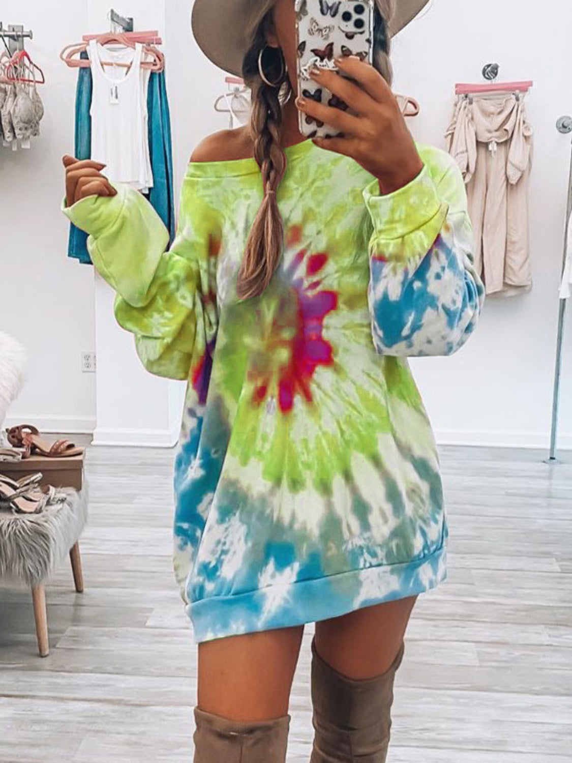 Hazel Blues® | Tie-Dye Round Neck Long Sleeve Dress