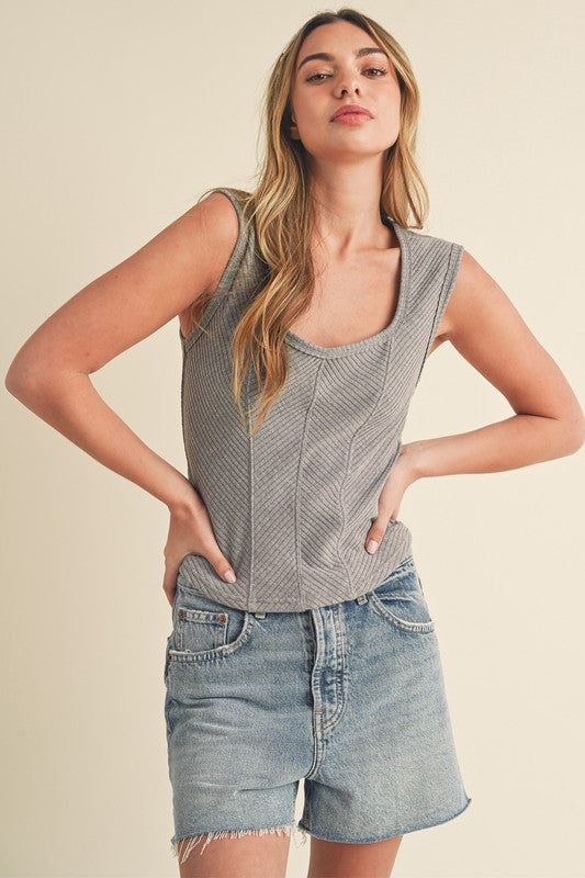 Hazel Blues® | Aemi + Co Exposed Seam Ribbed Wide Strap Tank