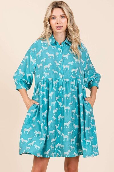 Hazel Blues® | Mittoshop Zebra Print Button Down Shirt Mini Dress
