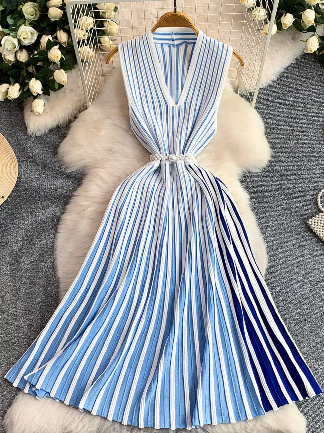 Hazel Blues® | Striped Sleeveless Midi Dress