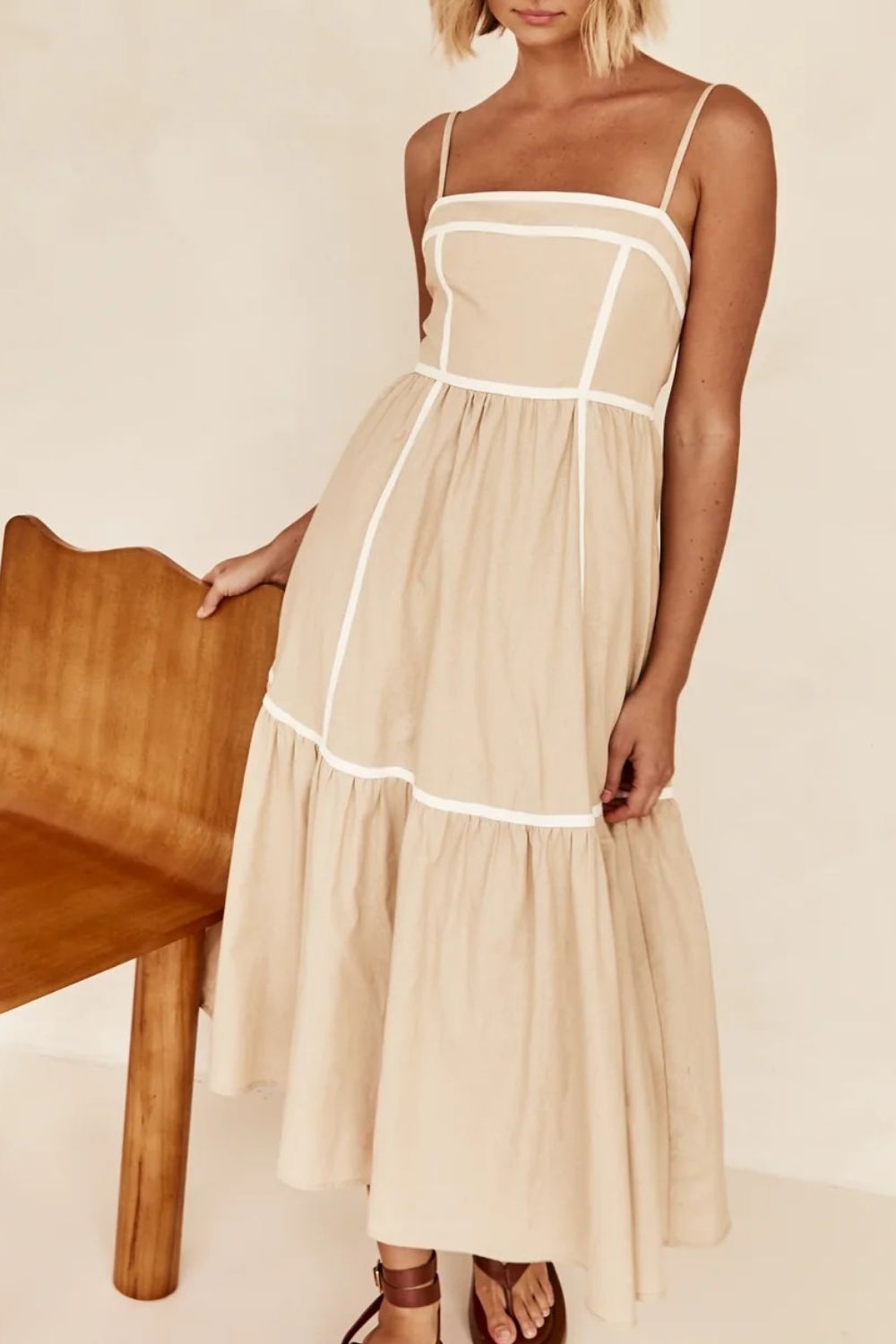Hazel Blues® | Contrast Trim Square Neck Midi Cami Dress