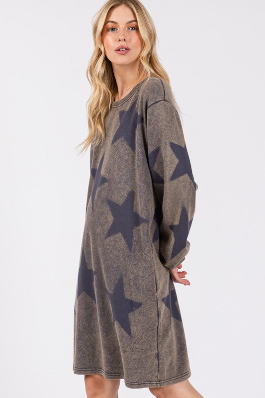 Hazel Blues® | SAGE + FIG Washed Star Print Round Neck Dress