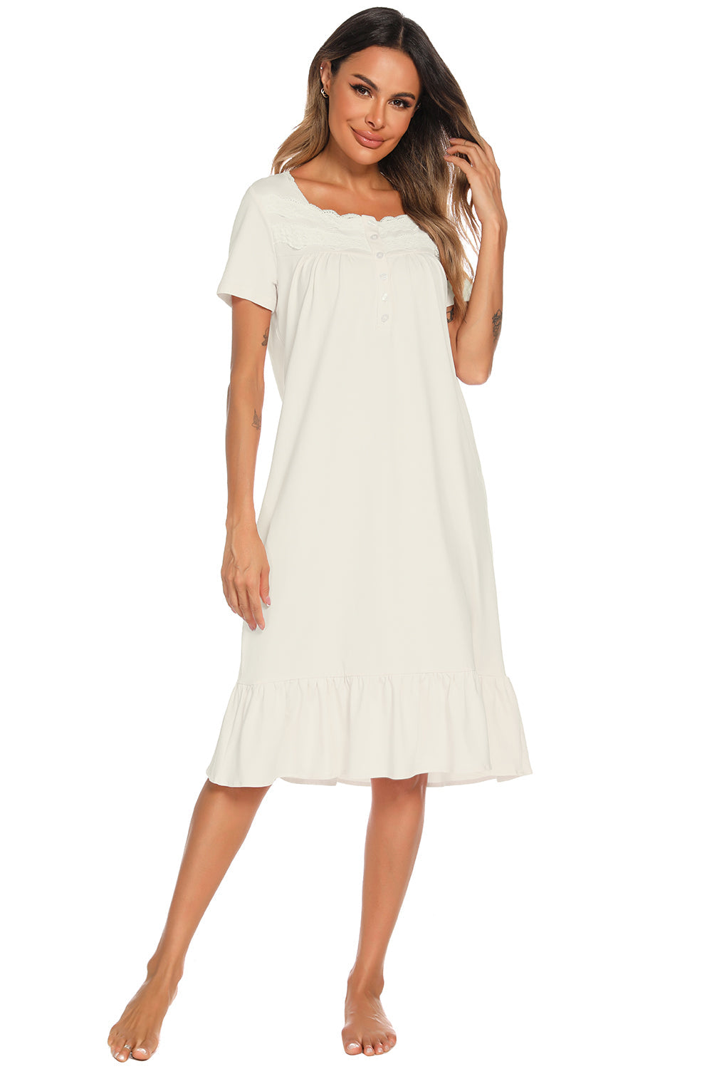 Hazel Blues® | Lace Detail Square Neck Lounge Dress