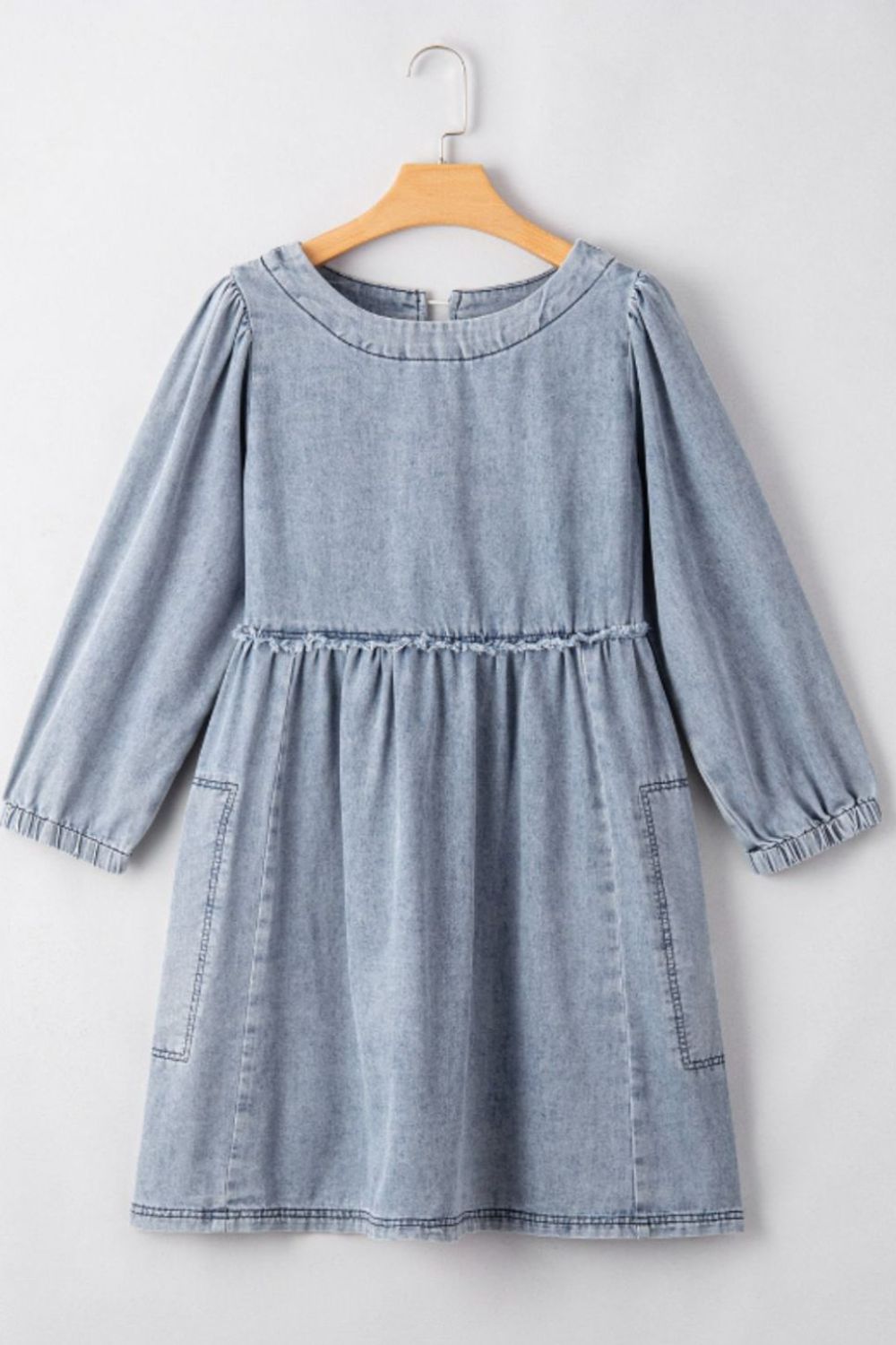 Hazel Blues® | Cutout Round Neck Balloon Sleeve Denim Dress
