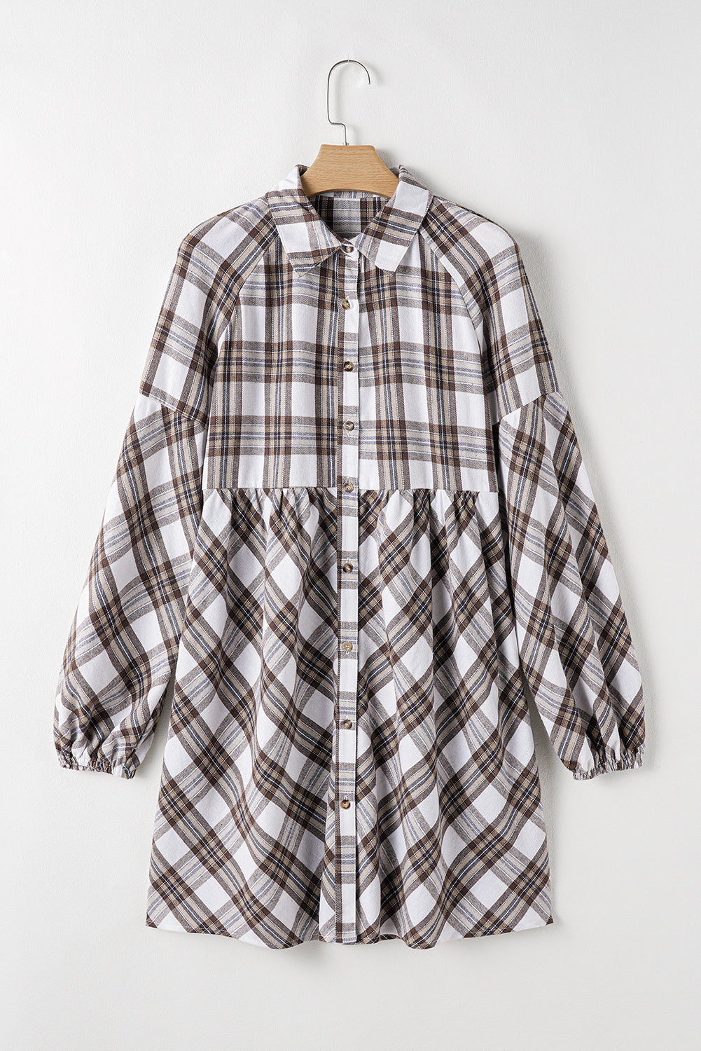 Hazel Blues® | Plaid Collared Neck Balloon Sleeve Mini Shirt Dress