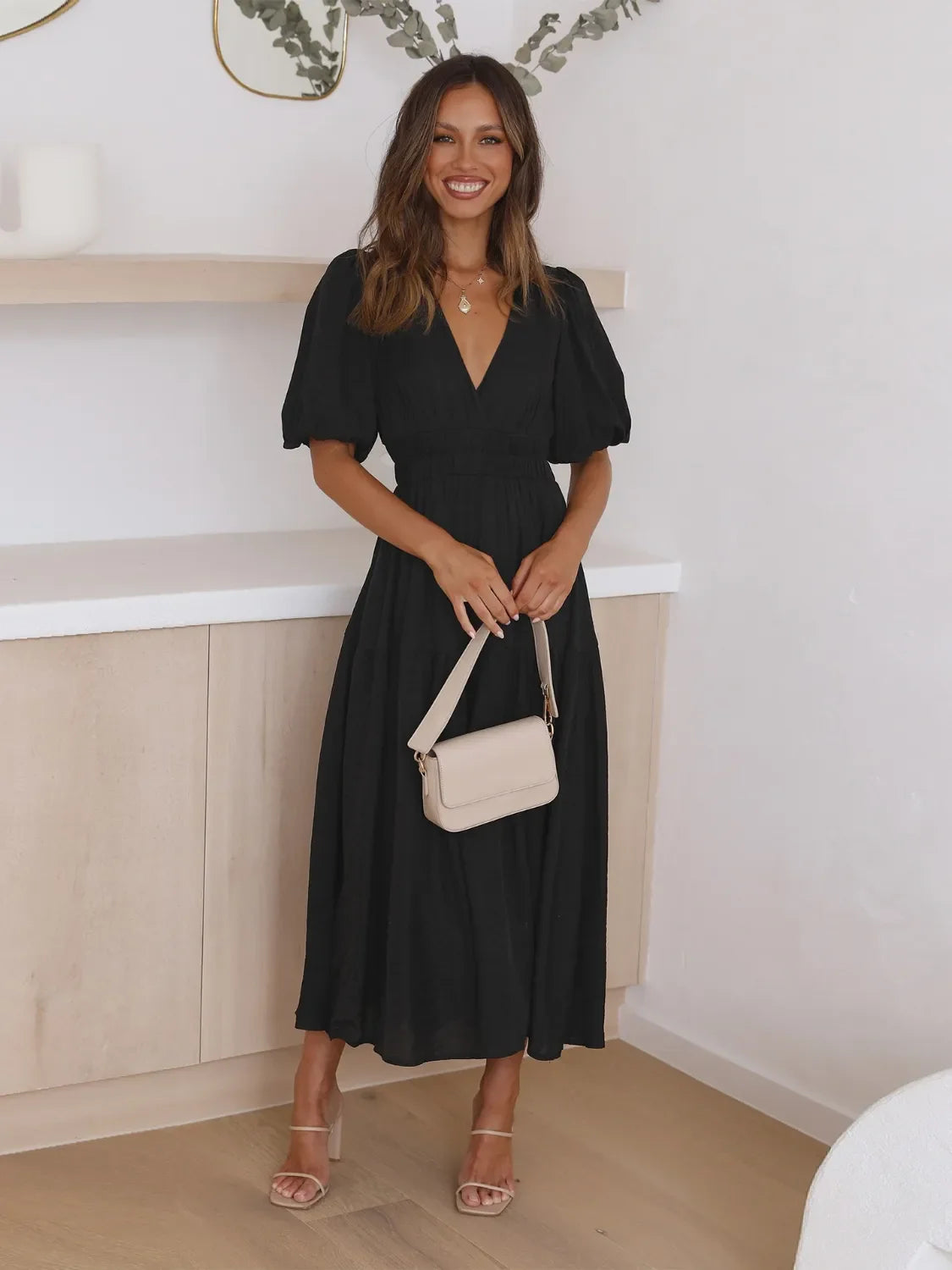 Hazel Blues® | Tiered Surplice Half Sleeve Midi Dress