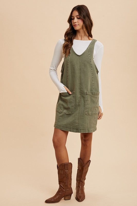 Hazel Blues® | Annie Wear V-Neck Adjustable Strap Denim Overall Dress with Pockets
