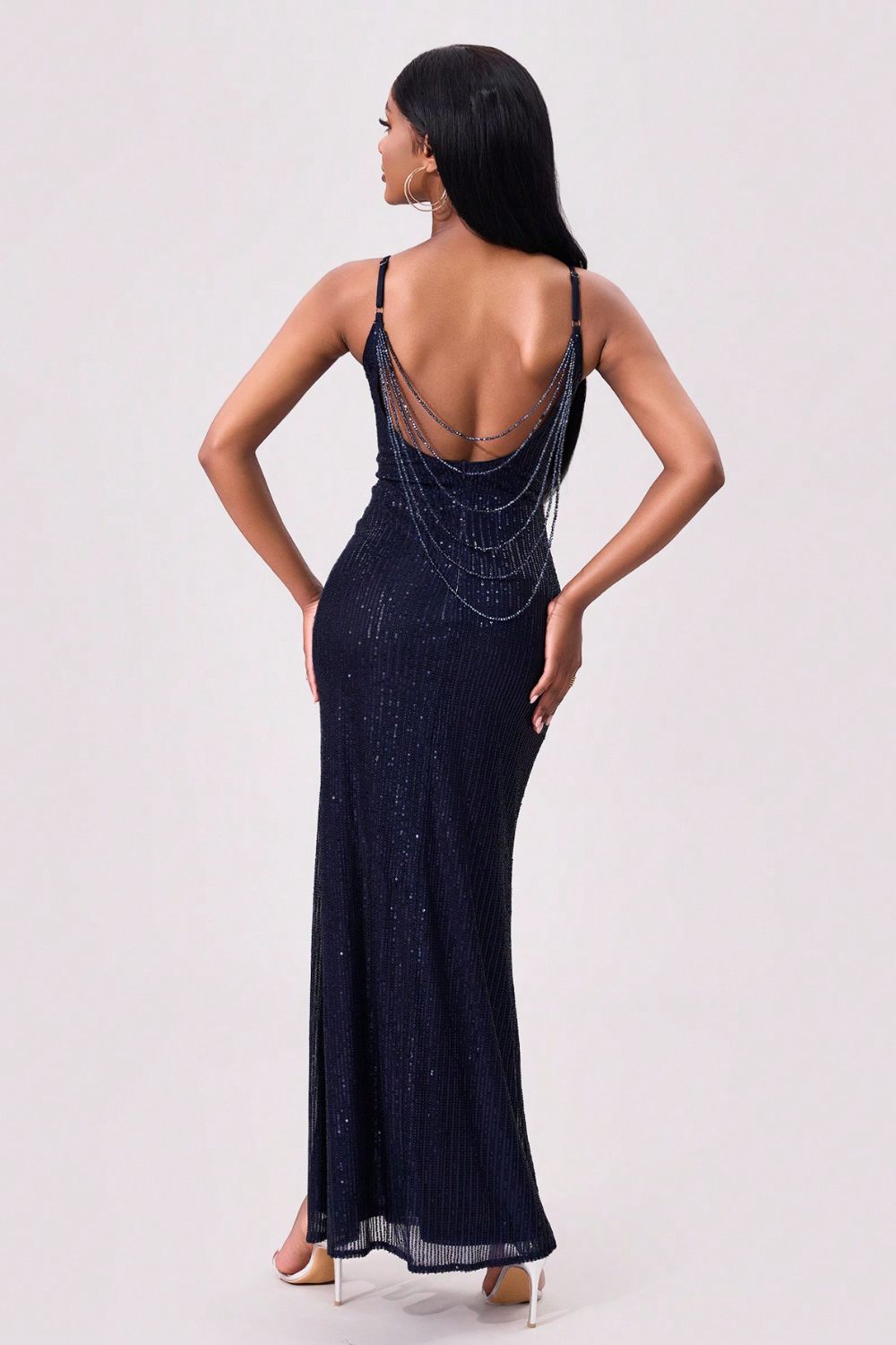 Hazel Blues® | Split Sequin Backless Maxi Cami Dress