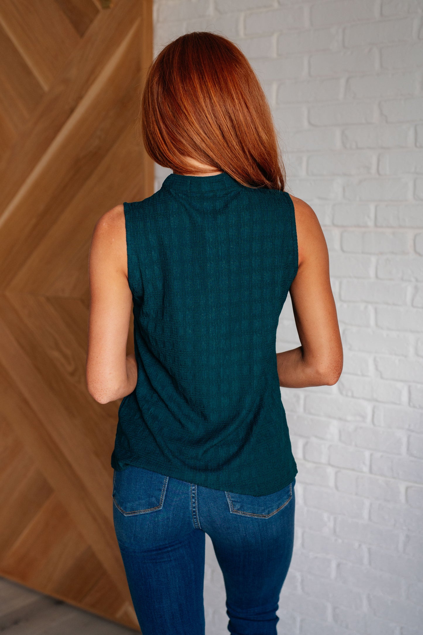 Hazel Blues® | Matter of Fact Pleat Front Sleeveless Blouse in Sea Green