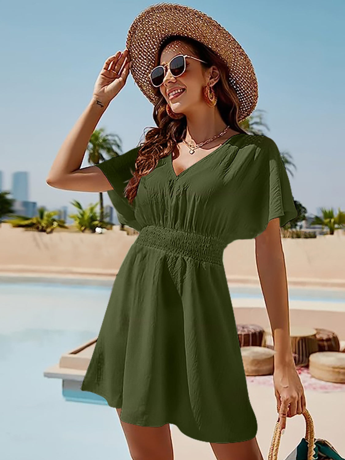 Hazel Blues® | Smocked V-Neck Short Sleeve Dress