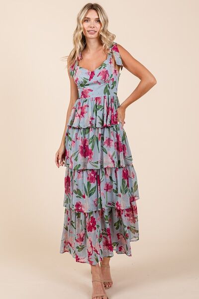 Hazel Blues® | Mittoshop Layered Floral Sweetheart Neck Maxi Dress