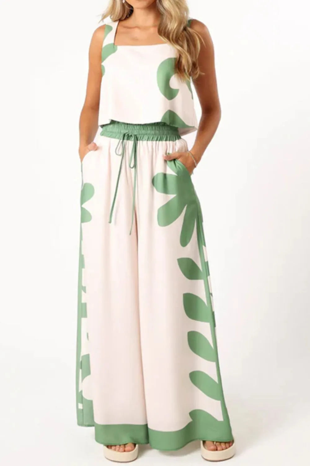 Hazel Blues® | Leaf Print Tank Top and Pants Set