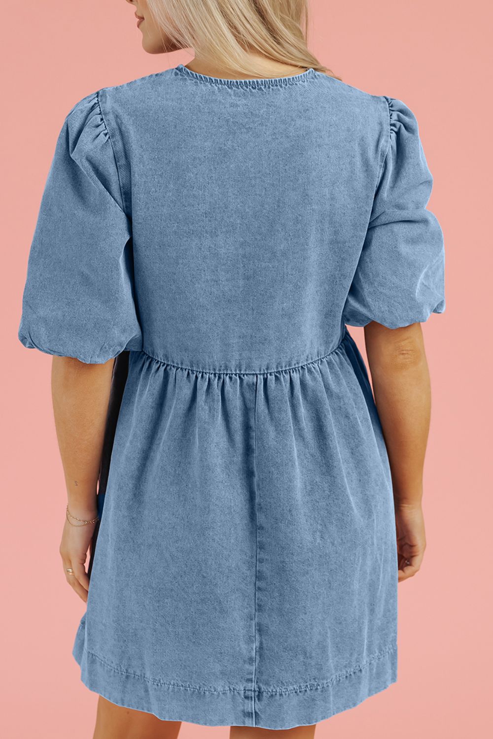 Hazel Blues® | Bowknot Round Neck Half Sleeve Denim Dress