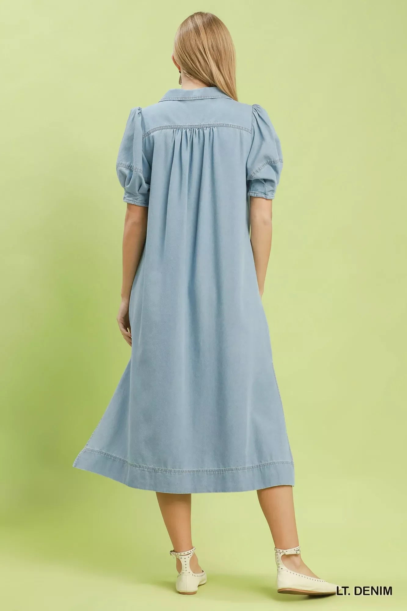 Hazel Blues® | Umgee Chambray Collared Puff Sleeve Dress