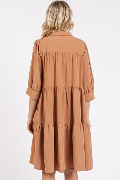 Hazel Blues® | Mittoshop Button Detail Collared Neck Tiered Shirt Dress