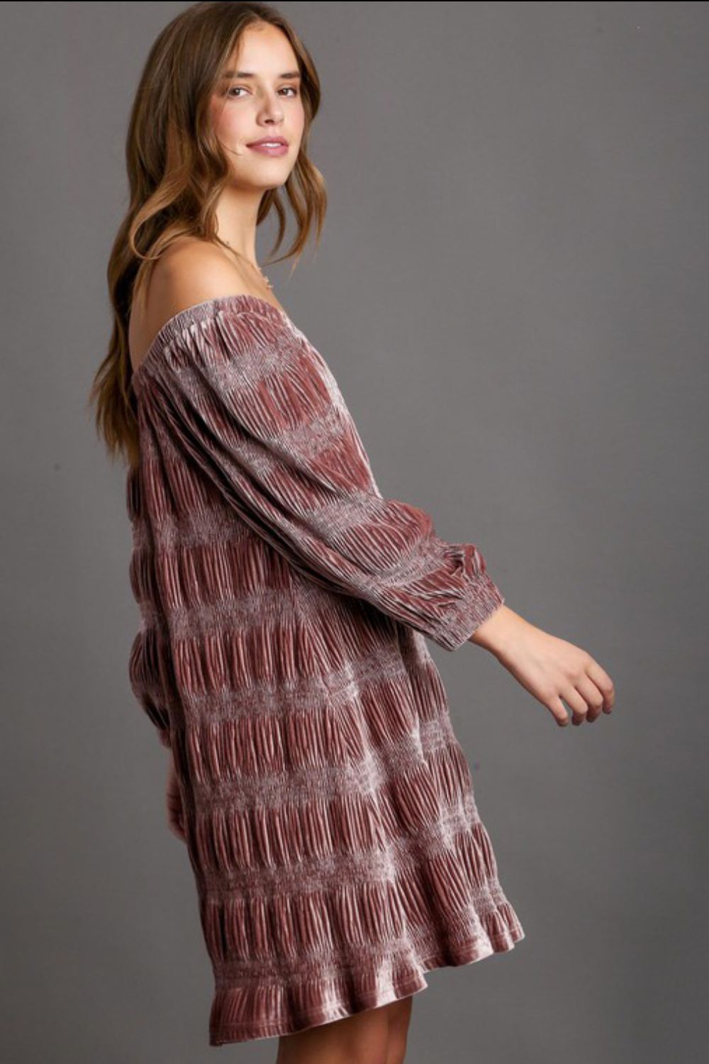 Hazel Blues® | Umgee Off-Shoulder Balloon Sleeve Velvet Mini Dress
