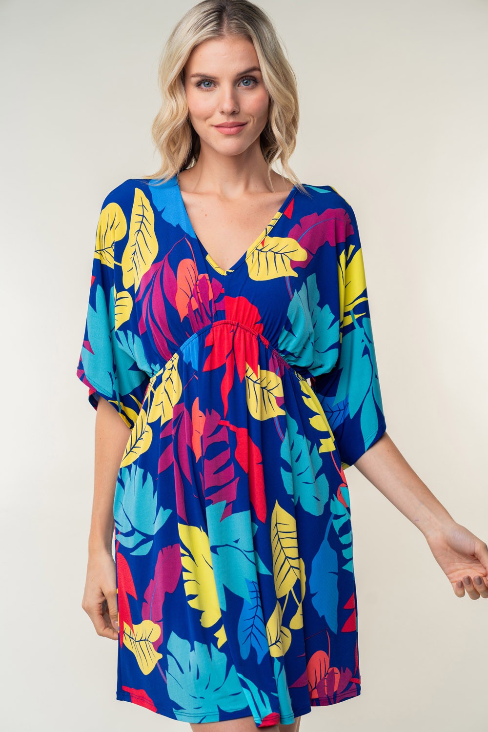 Hazel Blues® | White Birch Printed V-Neck Mini Dress