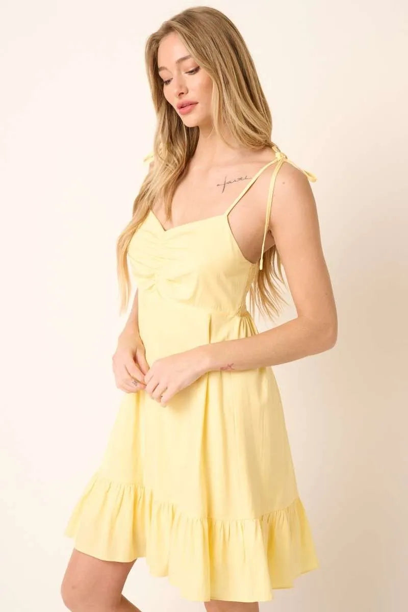 Hazel Blues® | Mittoshop Ruched Detail Spaghetti Tie Mini Dress