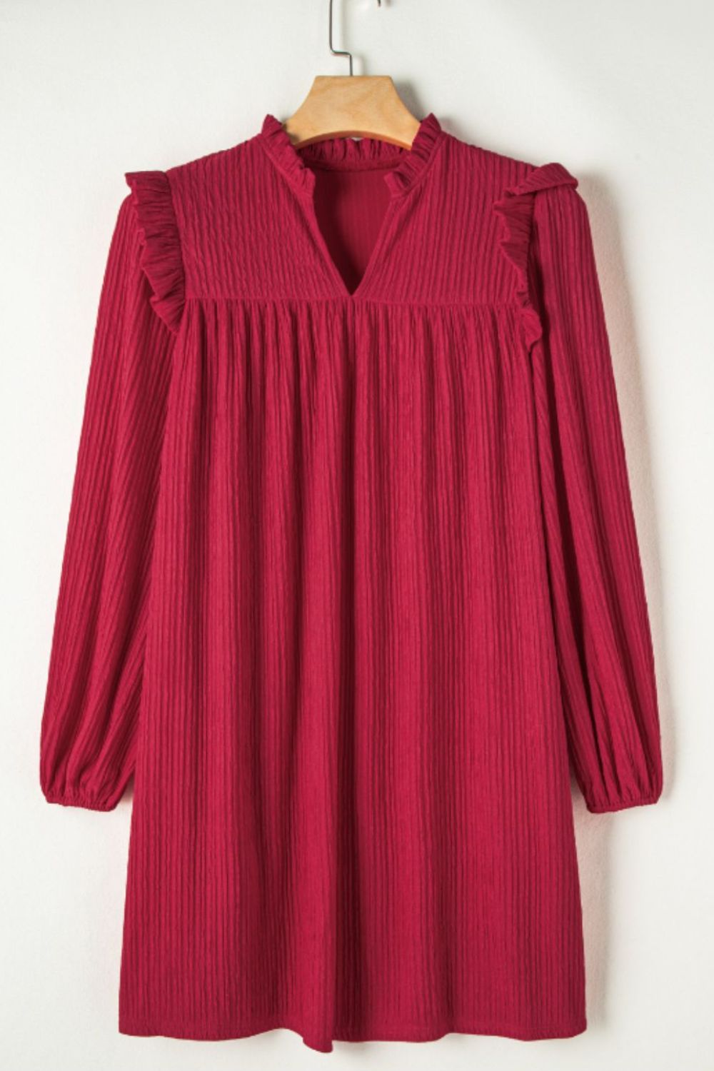 Hazel Blues® | Frill Notched Long Sleeve Dress