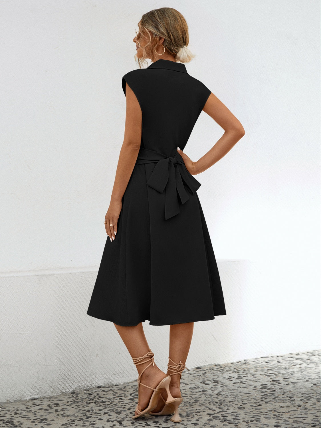 Hazel Blues® | Button Up Cap Sleeve Midi Dress