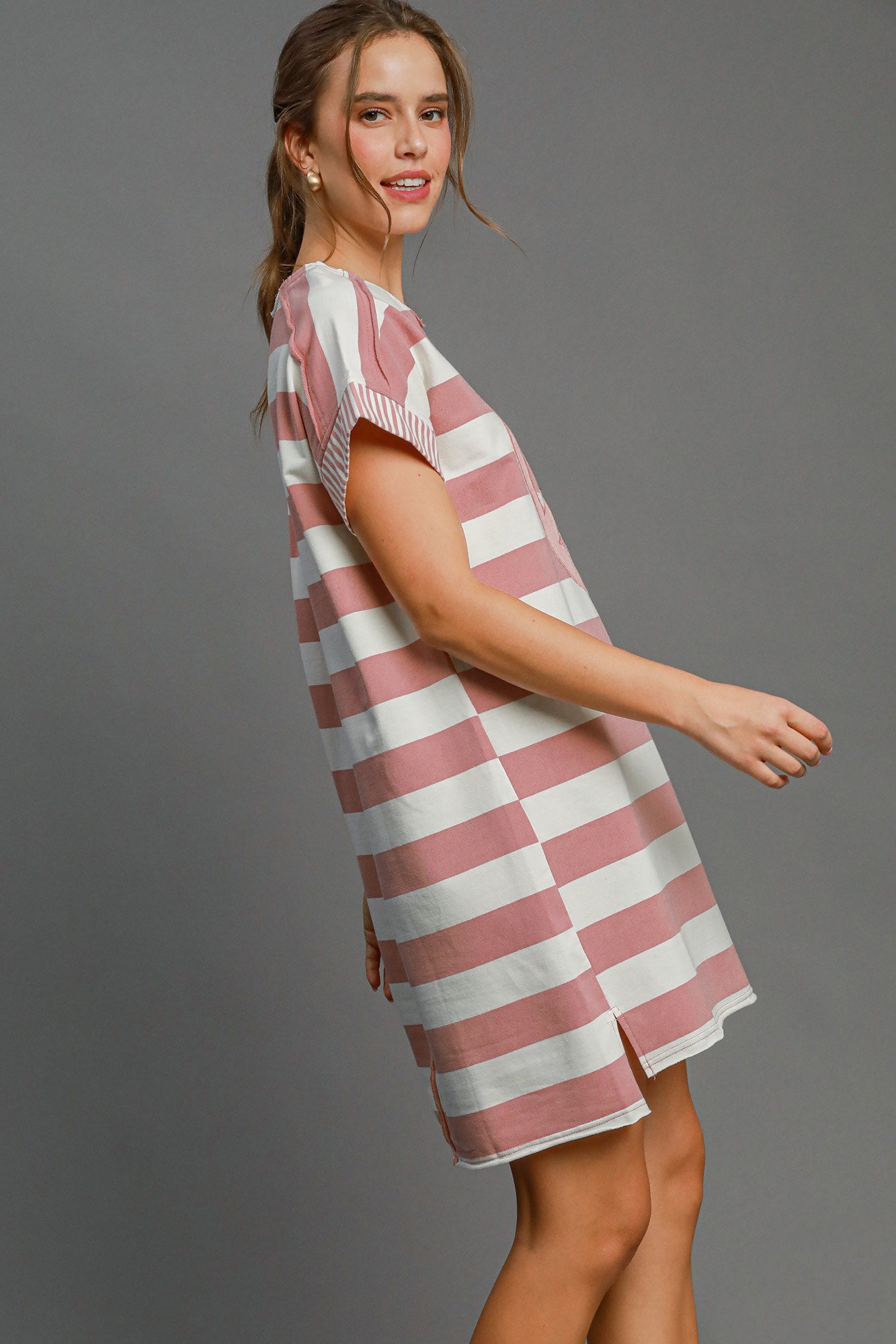 Hazel Blues® | Umgee Peace Applique Striped Short Sleeve Mini Dress