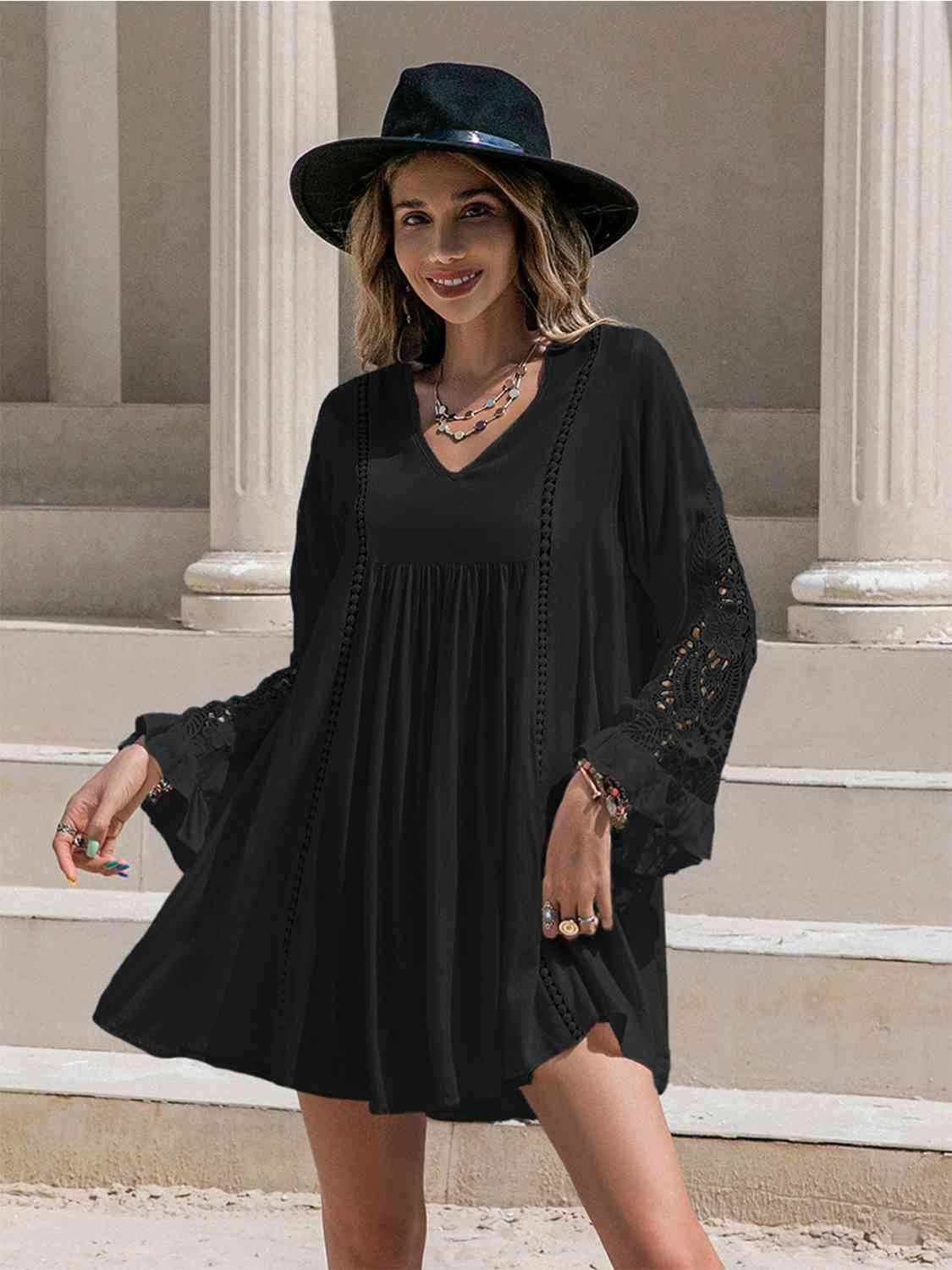 Hazel Blues® | Lace Detail V-Neck Mini Dress