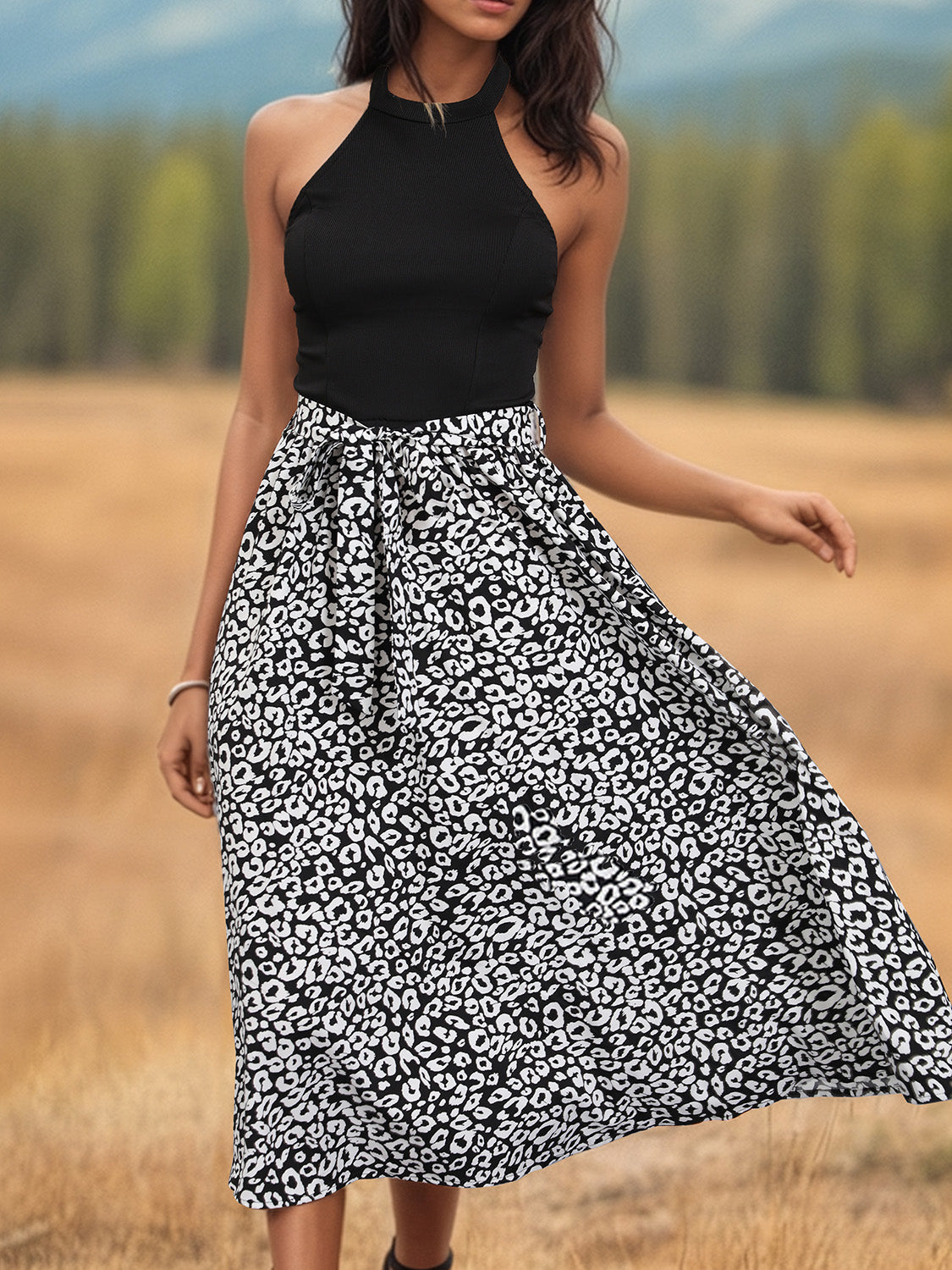 Hazel Blues® | Leopard Halter Neck Midi Dress
