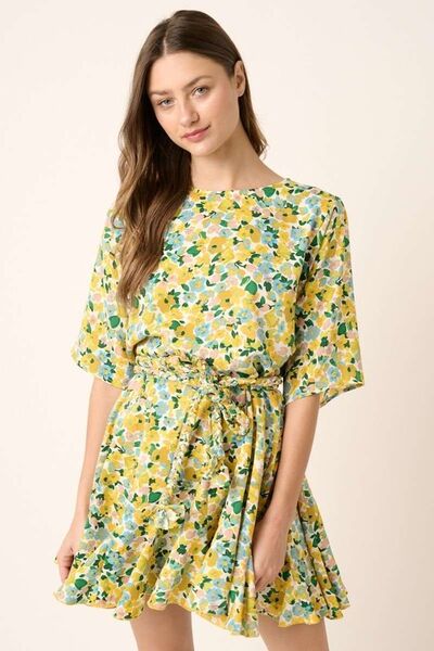 Hazel Blues® | Mittoshop Floral Tie Waist Half Sleeve Mini Dress