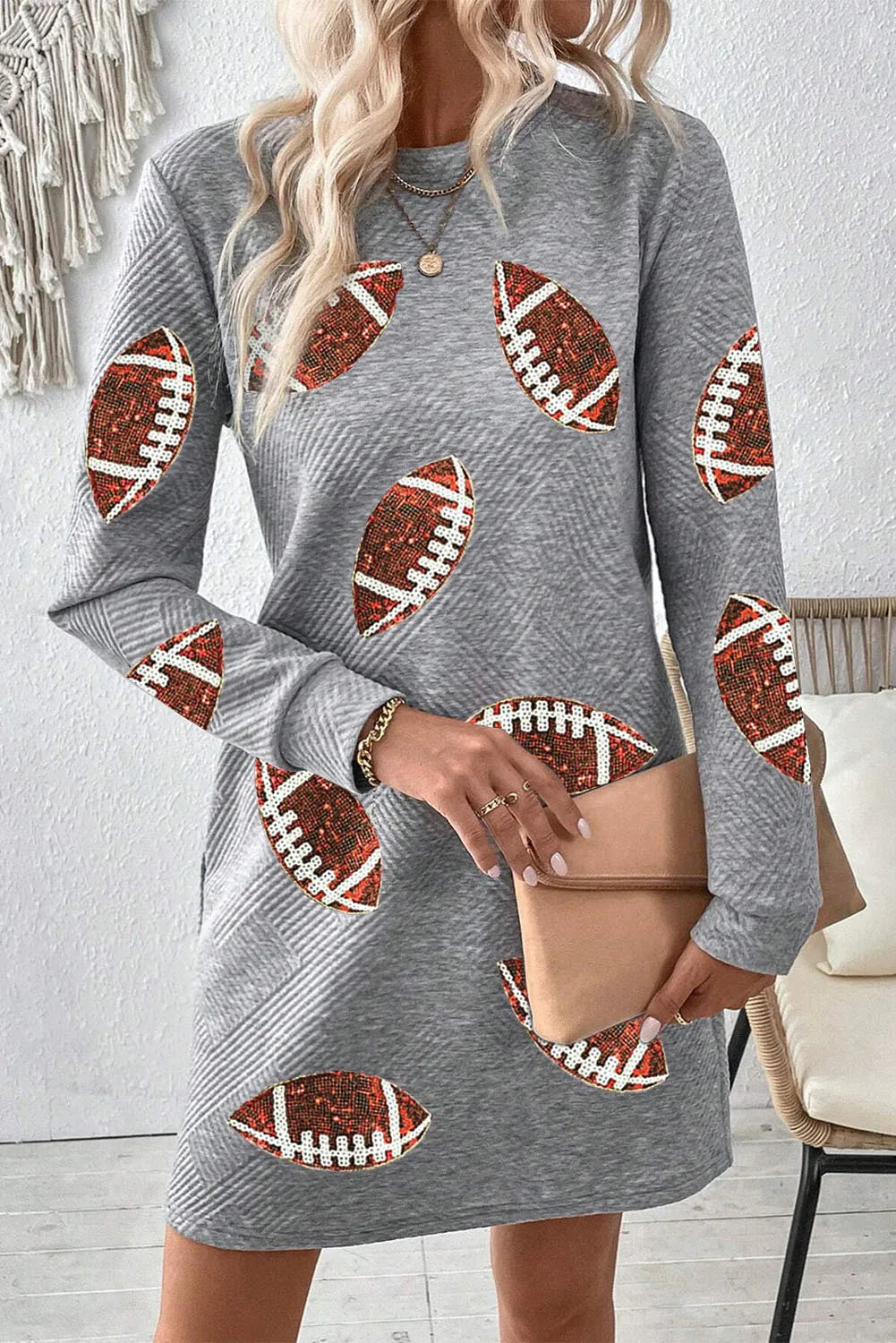 Hazel Blues® | Sequin Football Long Sleeve Mini Dress