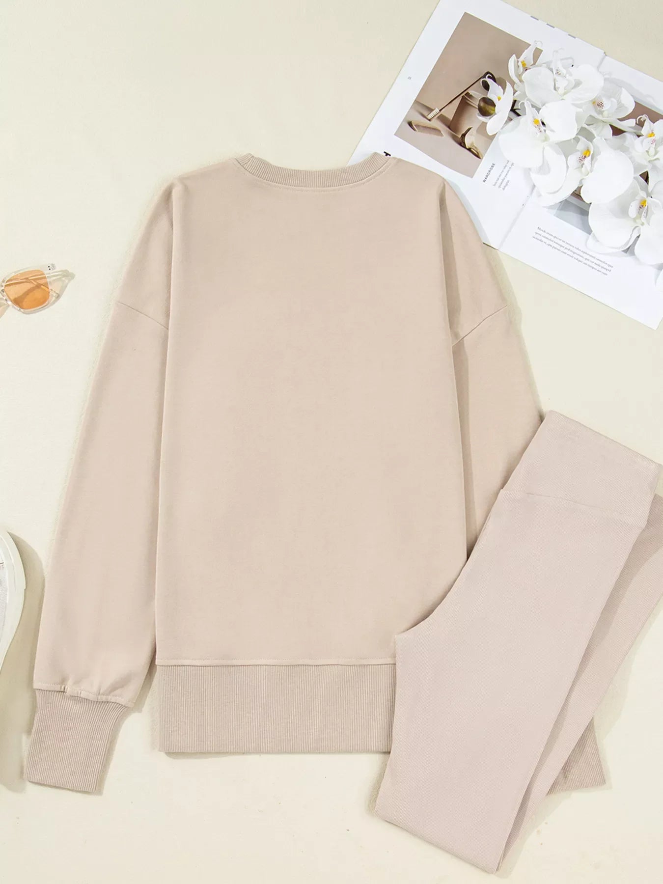 Hazel Blues® | Solid Color Oversize Slit Sweatshirt and Ribbed Leggings 2pcs Set