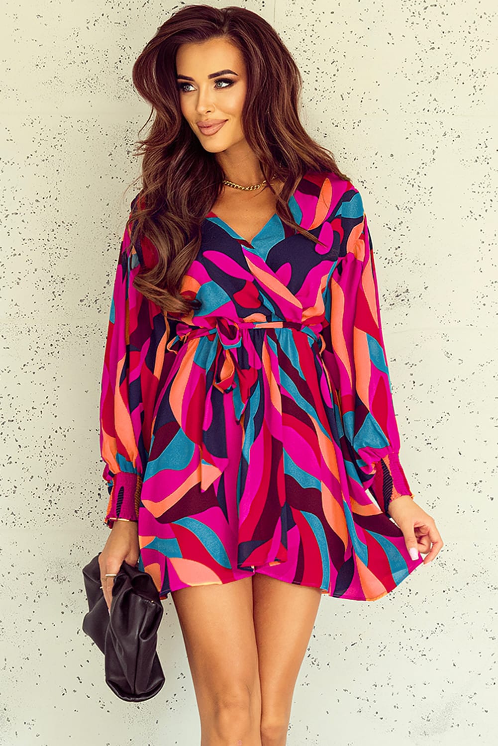 Hazel Blues® | Printed Surplice Neck Tie Waist Dress
