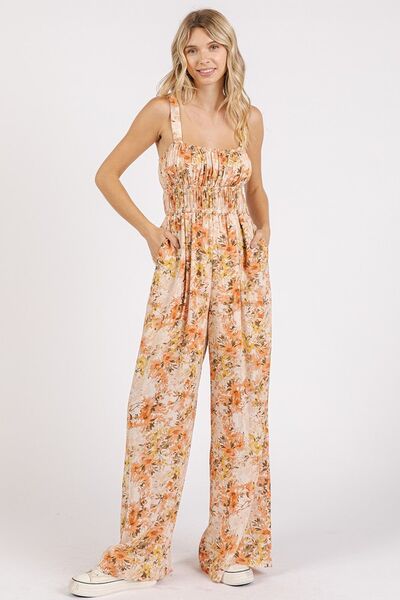 Hazel Blues® | Mittoshop Flower Print Gathered Bust Sleeveless Jumpsuit